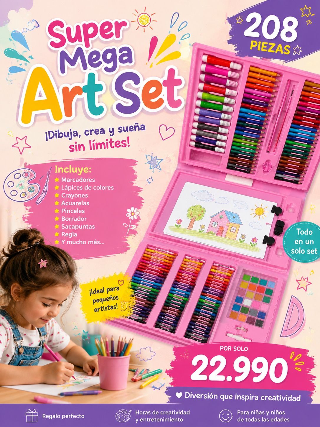 Super Mega Art Set 208 Piezas – Maletín Creativo Infantil